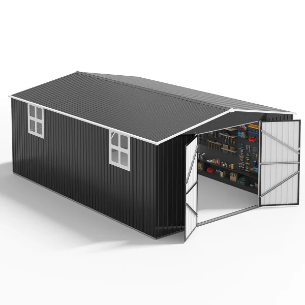 12 ft. W x 18 ft. D Large Outdoor Metal Shed, All-Steel Construction with Windows and Lockable Doors